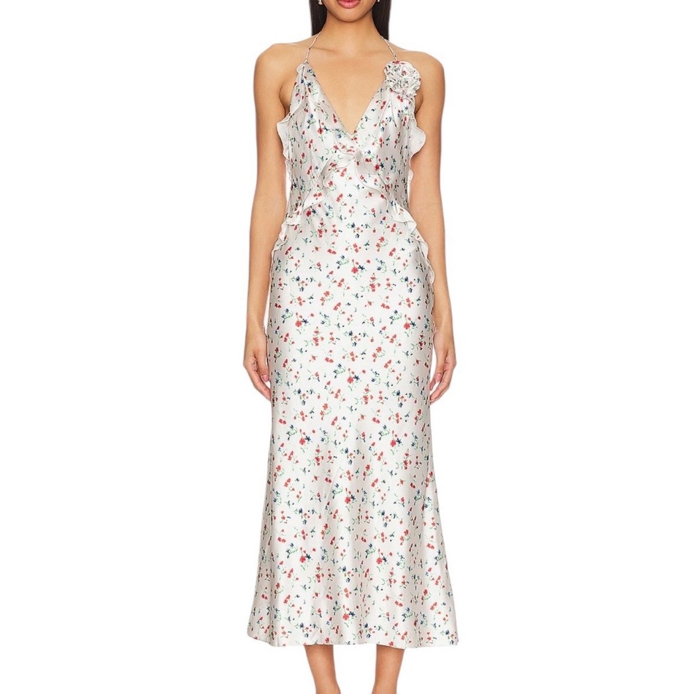 Revolve Anthropologie Bardot Olea Floral Backless Sleeveless Ruffle Midi Dress 8